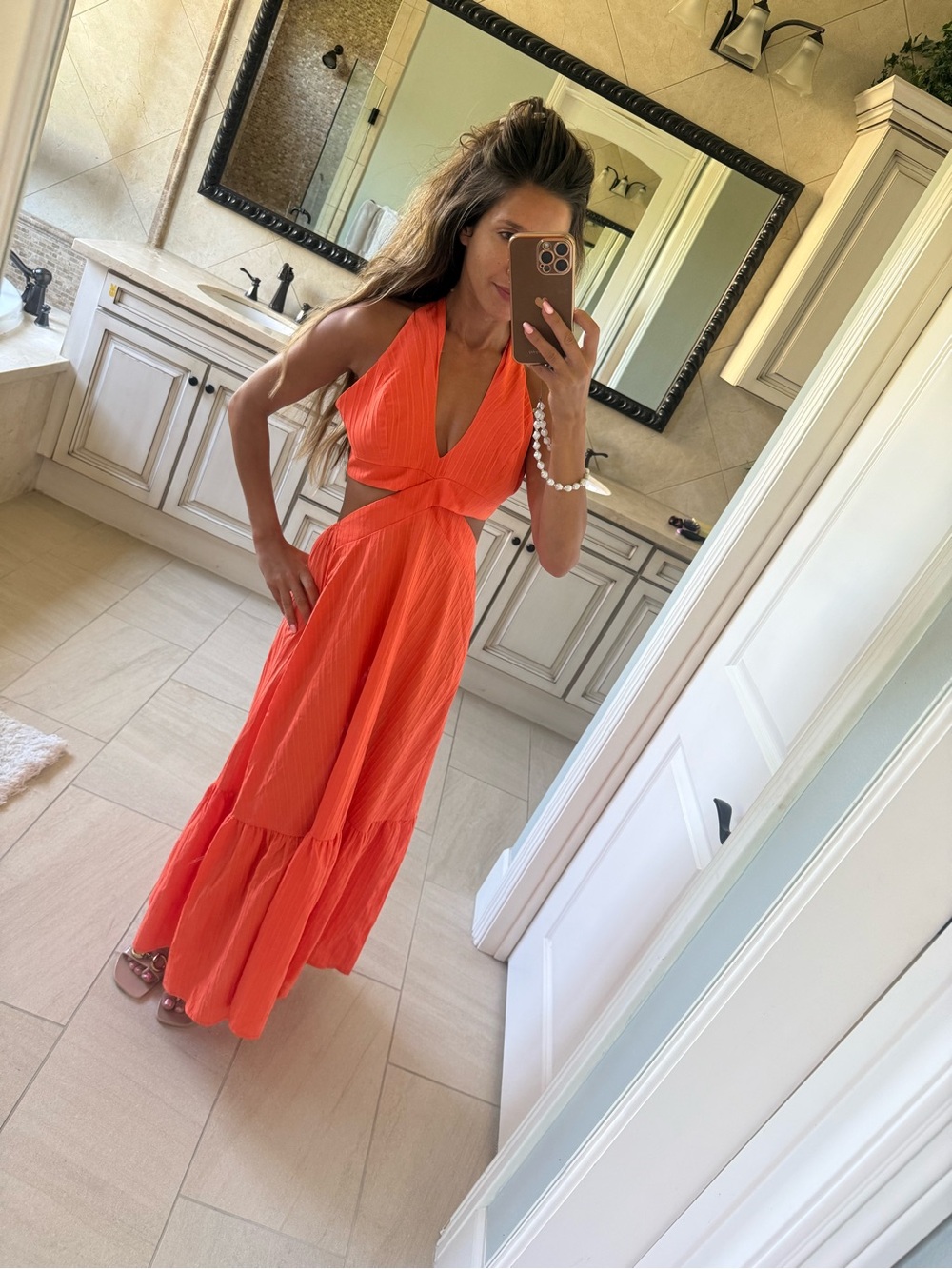 Sleeveless Cutout Maxi Dress in Coral